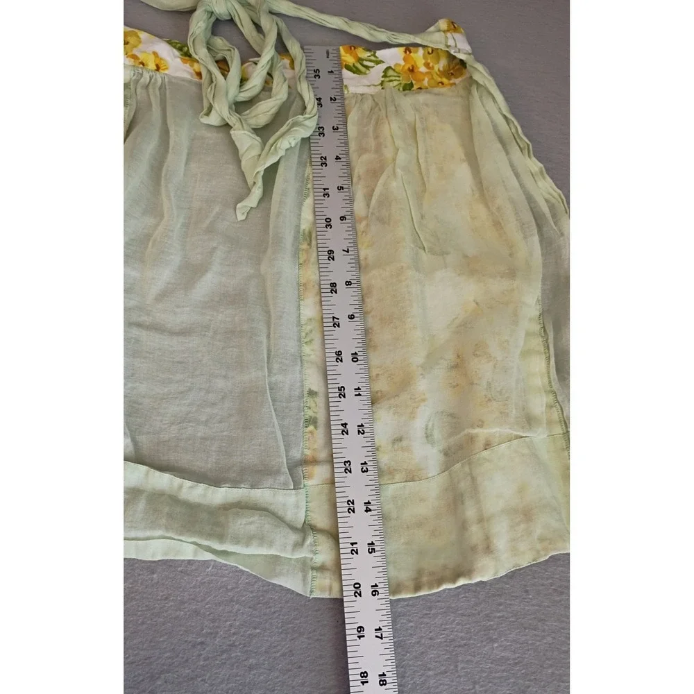 Vintage‎ Hostess Apron Half Waist Flowers Floral Yellow Sheer W/Pockets Cottage